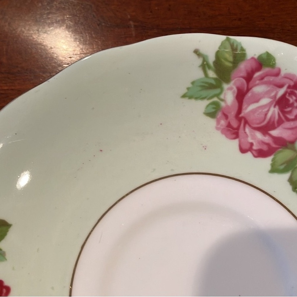 Colclough vintage bone China tea cup & saucer, pink roses on green & white - Picture 8 of 11